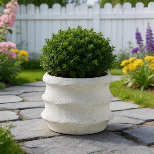 White Speckled Ceramic Planter, 5.5 Inch Irregular Coil Design Flower Pot, Modern Unique Textured Granular Finish Small Pot for Indoor Plants, Succulents, Cactus, and Home Office Decor Gift - Image 4