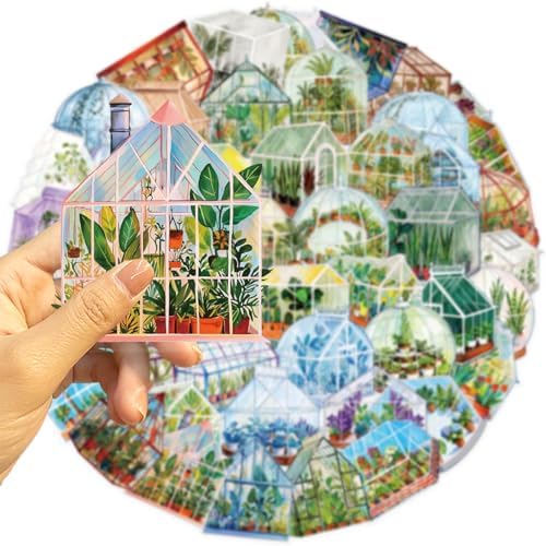 50PCS Transparent Greenhouse Plants Stickers Nature Botanical Floral Aesthetic PET Sticker Waterproof Decorative Decal for Scrapbook DIY Crafts Journal Planner Water Bottles Laptop Phone (Green) - Image 3