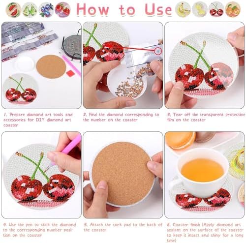 TCDZMYGS 8 Pcs Diamond Art Coasters Kit, Disco Fruit Diamond Painting Coasters Kits for Adults, 5D Full Drill Diamond Dot Gem Art Craft Kit with Holder, Fun DIY Non Slip Coaster for Home Decor - Image 5