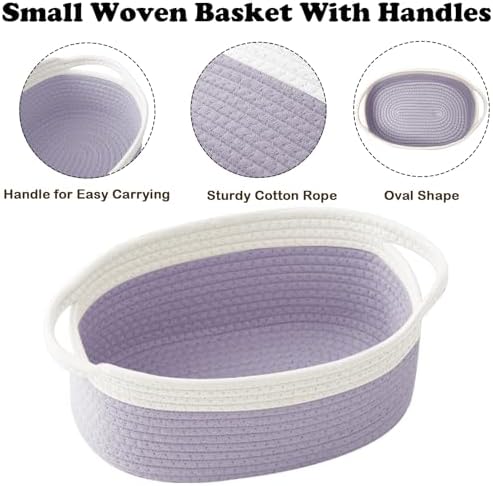 Woven Rope Basket-Baby Gift Basket with Bag & Ribbon, White&Purple - Image 3