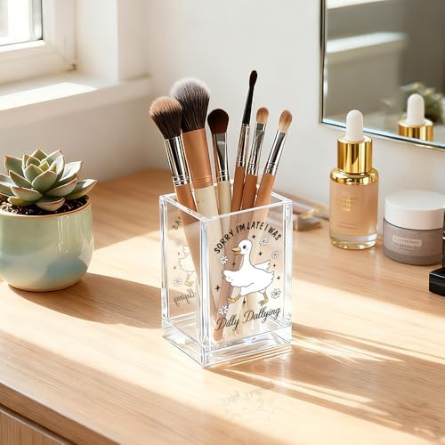 Sorry I'm Late I Was Dilly Dallying Acrylic Makeup Brush Pencil Holder Cup, Funny Silly Goose Pen Holder Cup Gifts for Women Coworker, Cosmetic Organizer for Home Office Desk Accessories - Image 5