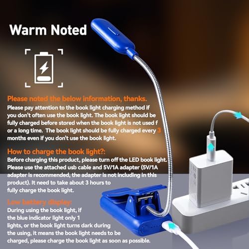 VAVOFO Rechargeable Book Light for Reading in Bed Kids, 7 LED Reading Light with 9-Level Warm Cool White Daylight, Eye Care Lamp with Power Indicator for Bookworms (Royal Blue) - Image 5