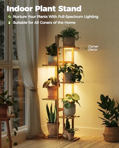 Bamworld Bamboo Plant Stand with Grow Light, 6 Tiered Plant Shelf 48 Inch - Image 3
