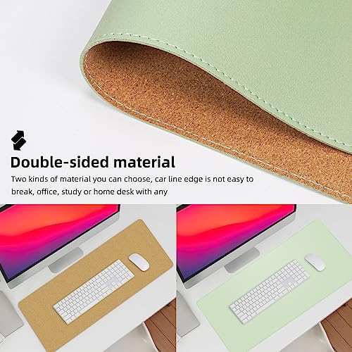AFIING Cork Desk Mat 35.4" x 17", Dual-Sided Natural Cork & PU Leather Desk Pad, Non-Slip Waterproof Large Mouse Pad for Office, Home & Gaming (Light Green) - Image 4