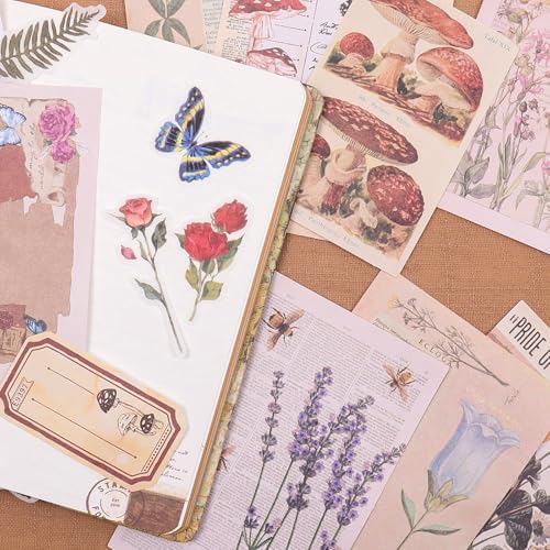 Huoberr Vintage Scrapbook Supplies Pack (200 Pieces) for Junk Journal Bullet Journals Planners Botanical Paper Stickers Craft Kits Aesthetic Cottagecore Collage Album - Image 3