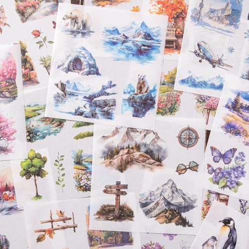 YagCu Journaling Sticker Book, 50 Sheets Scrapbook Stickers, Junk Journal Supplies, Pre-Cut Aesthetic Washi Materials, Watercolor Scrapbooking for Adults, Decorative Ephemera Bullet Planner Arts Craft - Image 3
