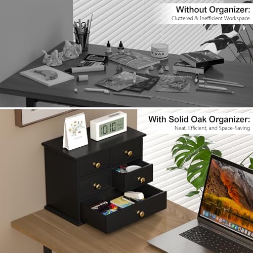Oak Desk Organizer with Drawers, Durable Wooden Desktop Storage Box - Image 5