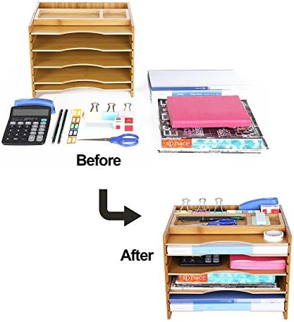 SONGMICS Bamboo File Organizer, Paper Sorter, 5 Adjustable Shelves - Image 4