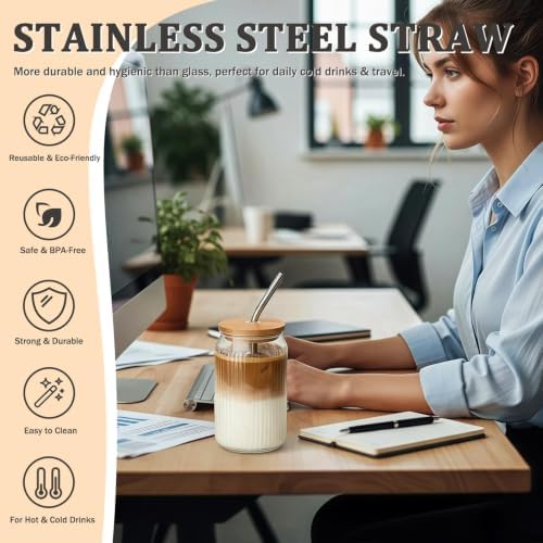 6 Packs Ribbed Glass Tumbler with Lid and Straw Ice Coffee Cup 16 oz Employee Christmas Appreciation Gift Idea Bulk Team Boss End Year Work Office Staff Coworker Team Group Colleague Teamwork Thank - Image 4