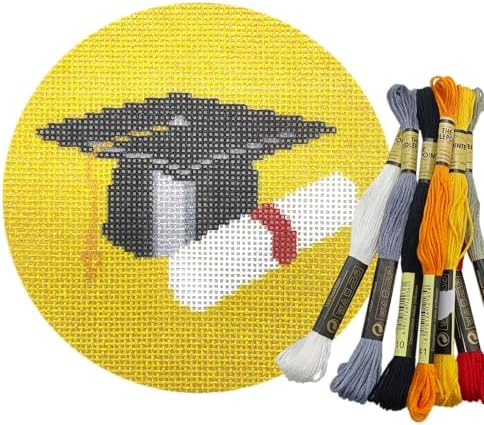 Howie's Needlepoint Needlepoint Kits, 18CT Printed Embroidery Pattern Starter Kits, Stamped Patterns Canvas Kits(Graduation hat and Certificate,4x4inch) by HowiesNeedlepoint