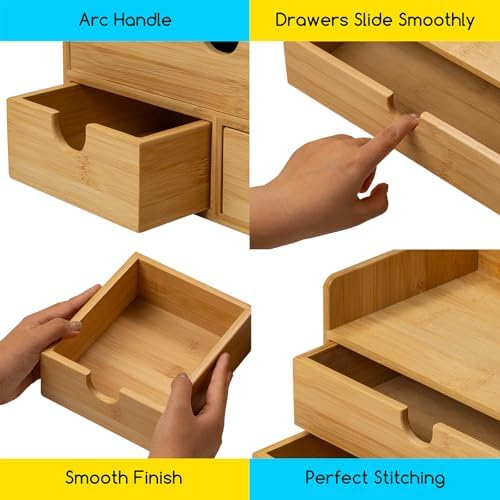 MEEDEN Bamboo Desk Organizer with Drawers: Storage Container with Shelf - Image 4