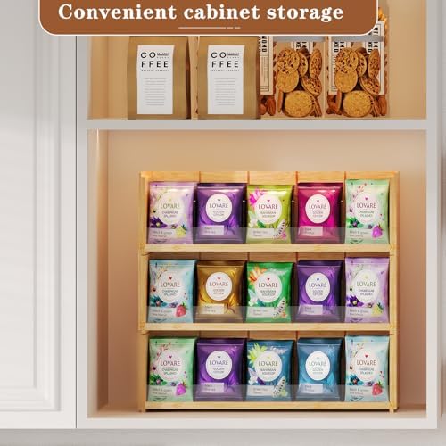 X-cosrack Bamboo Tea Bag Organizer Storage Box, 3 Tier Stackable Tea Bag Box Natural Wood, Wall Mount Tea Chests with Acrylic for tea bags Office Kitchen Cabinet Pantry - Image 4