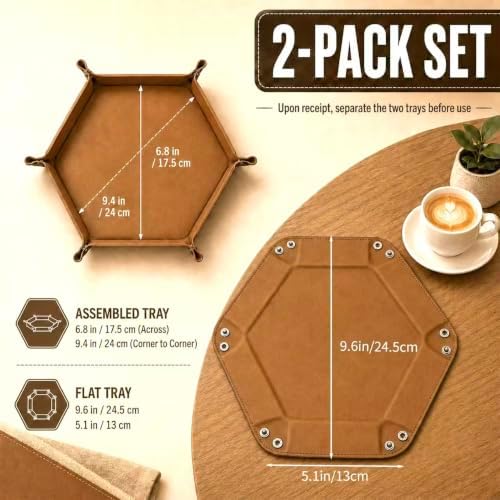 2 Pack Leather Valet Tray Desktop Storage Organizer Catchall Tray - Image 2