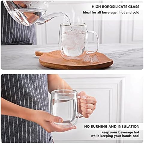 CNGLASS Large Double Wall Glass Coffee Mug 15.2oz,Clear Insulated Glass Espresso Cup with Big Handle,set of 1 - Image 5