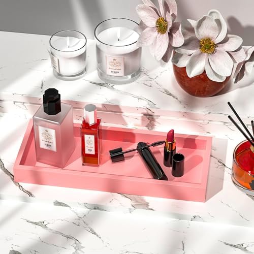 ZHWS Bathroom Vanity Tray for Perfume Decor Toilet Tank Candle Toiletries, Kitchen Tray for Soap Dispenser Spice Salt Coffee, Bamboo Nightstand Tray 11.3”x4.4” (Pink) - Image 4