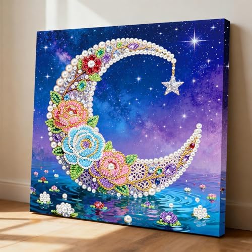 ARTopet DIY Pearl Painting Kit with Frame Gemstone Pearl Diamond Dots Beads Canvas Art Craft for Adult Beginners Display for Tabletop and Wall Mounting Home Decor-Moon - Image 4