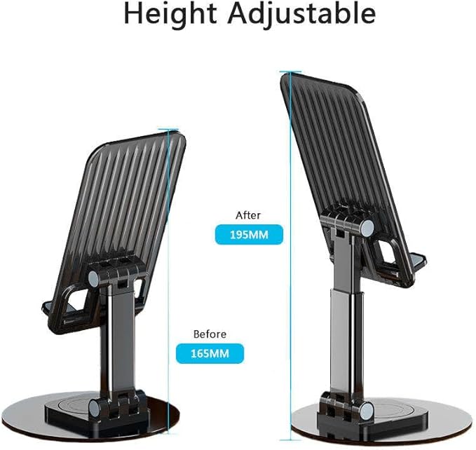 Mizi Portable Cell Phone Stand for Desk - Height & Angle Adjustable Mobile Foldable Holder, Compatible with iPhone 17 16 15 14 13 12 11 Pro Max, Galaxy S25 S24, All 4–10" Devices - Black