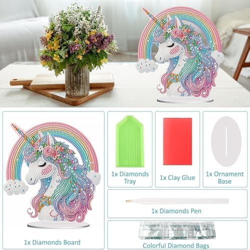 Diamond Painting Kits for Adults Beginners, 5D Full Drill Rainbow Pony Crystal Art Desktop Ornament, DIY Single Sided Home Office Desk Decor, Creative Craft Gift Set with Tools - Image 3