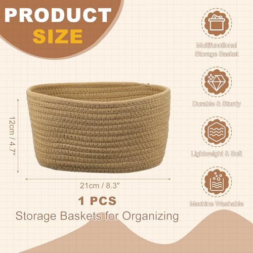 uxcell Small Woven Basket, 8.3x5.9x4.7 Inch Rectangular Rope Basket Decorative Gift Chest Box Cute Mini Woven Storage for Organizing Shelf Storage Bedroom Home Decor, Khaki - Image 2
