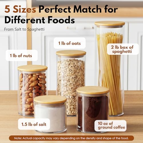 5 Pack MultiSize Glass Jar with Lid, Coffee Storage Canister for Candy - Image 4