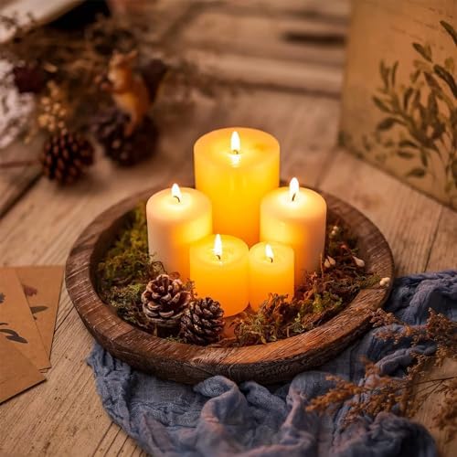 Rustic Wooden Serving Tray - Candle Holder, Round Coffee Table Decor, Home Centerpiece (11.14 in) - Image 2