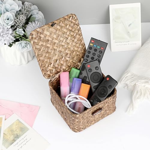 Hipiwe Seagrass Basket Bin with Lid X-Small Handwoven Wicker Storage Basket - Image 4