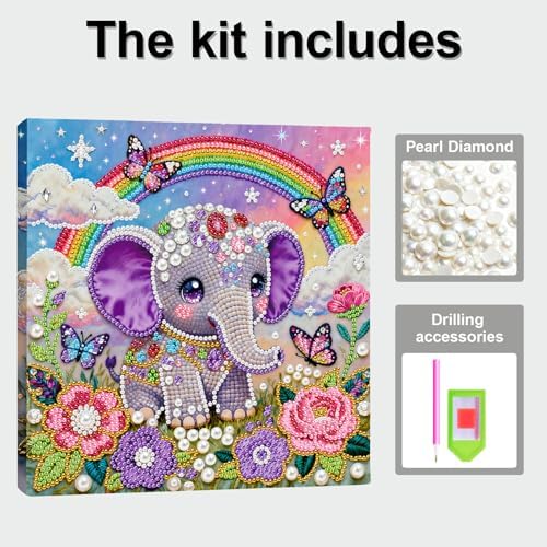 ARTopet DIY Pearl Painting Kit with Frame Gemstone Pearl Diamond Dots Beads Canvas Art Craft for Adult Beginners Display for Tabletop and Wall Mounting Home Decor-Elephant - Image 5