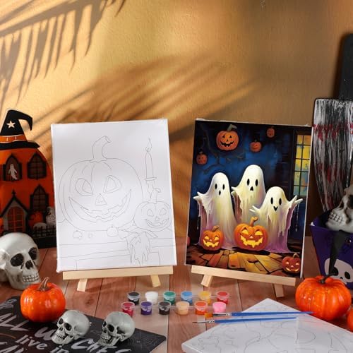 Zhanmai 72 Pcs 12 Sets Sip and Paint Kit Pre Drawn Canvas for Painting 8" x 10" Paint Party Canvas Painting Pre Printed Canvases for Party Favor DIY Virtual Adult's Date Night(Halloween Pumpkin) - Image 4