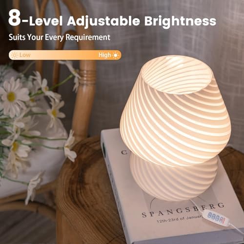 ULAROOM USB Plug-in Mushroom Lamp Small Bedside Table Lamp with 3 Temperature LED Bulb,Free Dimming Nights Light for Bedroom/Living Room/Entryway/Corner Decor (Stripe White) - Image 2