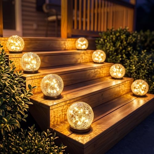 8 Pack 4.72" Warm White Solar Powered Cracked Glass Globe LED Light by GVSHINE