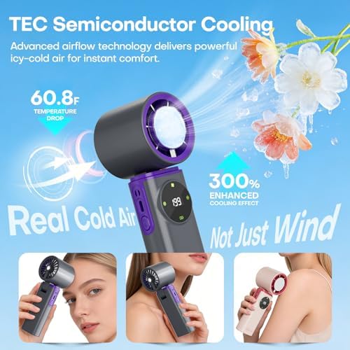 6000mAh Portable Handheld Fan with Ice Cooling, 199 Levels Stepless Speed, 20H Long Battery Life, 20000RPM Turbo Fan Rechargeable Personal Mini Fan for Travel, Outdoor, Makeup - Image 2