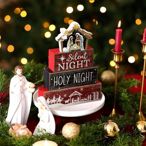 Moucuny 4 Pcs Christmas Table Decor, Wooden Nativity Scene Holy Night Signs - Image 2