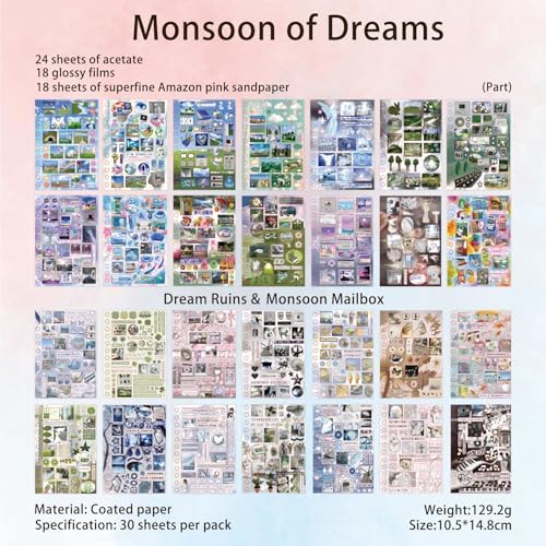 Monsoon Postbox Sticker Book, 30 Sheets Japanese Decals - Image 3