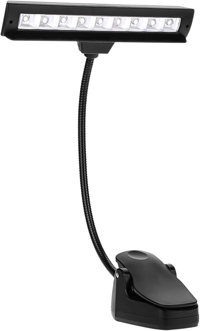 Jeffergarden Portable Flexible Clips On LED Desk Light, Plastic Music Stand Lamp with 9 Bright LEDs and Adjustable Arm for Reading and Performance
