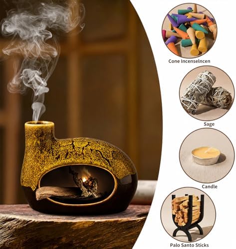 Handcrafted Ceramic Palo Santo Holder – Artistic Incense Burner for Meditation, Mindfulness and Zen Home Decor – Wabi-Sabi Style Cone Sculpture, Gift for Yoga, Relaxation & Aromatherapy (Yellow) - Image 5