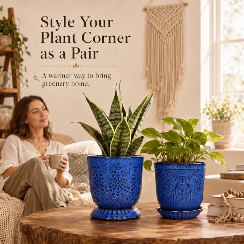 Gepege Ceramic Plant Pots, 6 Inch Indoor Planters with Drainage & Saucers - Image 3