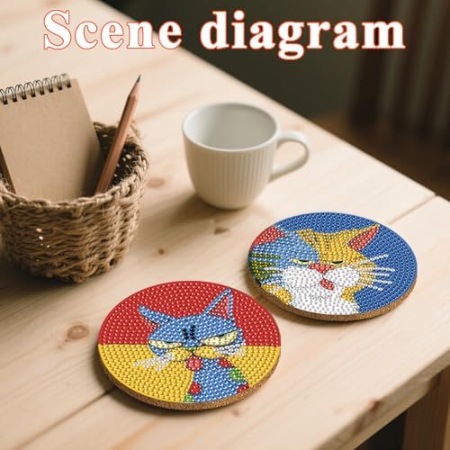 DOTSOPS 8 PCS Cat Diamond Art Coasters Kits for with Holder Beginners 4 in - Image 6
