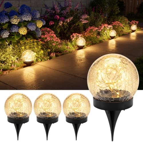 4 Pack 3.94" Warm White Solar Powered Cracked Glass Globe Lights by GVSHINE