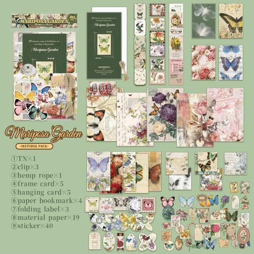 Qudarrso Vintage Junk Journal Kit, Butterfly Nature Theme Scrapbook Supplies with Notebook, Stickers, Ephemera Paper and Tags, Botanical DIY Craft Supplies for Adults Scrapbooking and Junk Journaling - Image 3