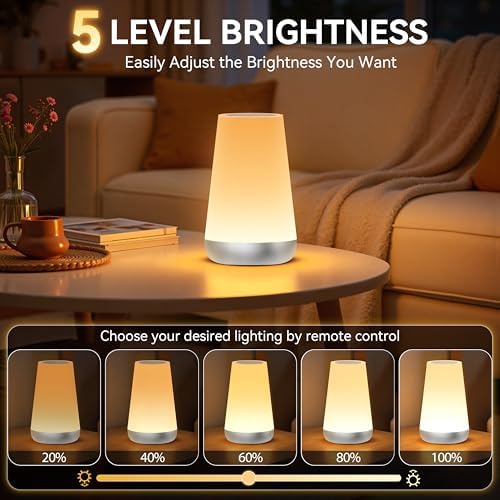 Auxmir Rechargeable Night Light, Touch Table Lamp with Remote, Silver - Image 3
