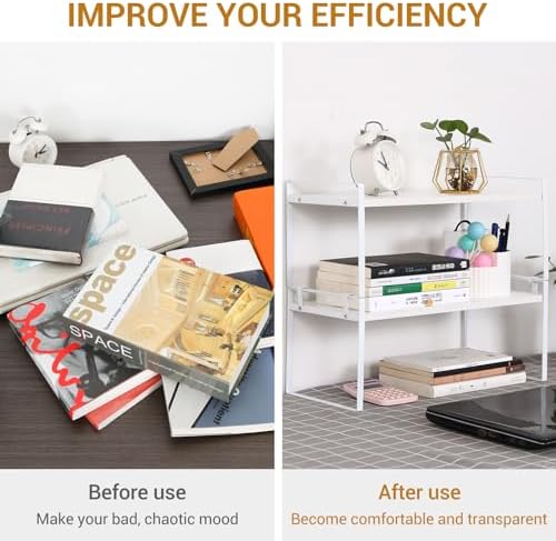 YGYQZ Desk Shelf Organizer, 2-Tier Desktop Bookshelf, White - Image 6