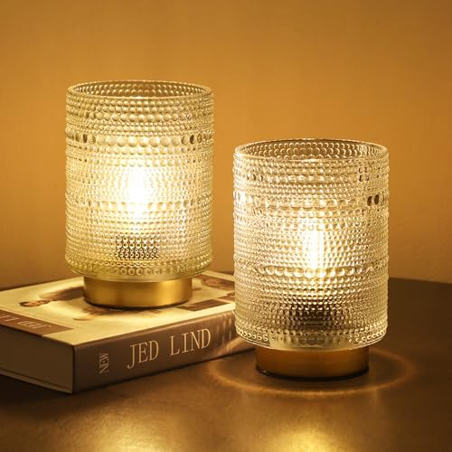 2 Pack Battery Operated Lamp with Timer,Small Decorative Table Lamps,Clear by Ularoom