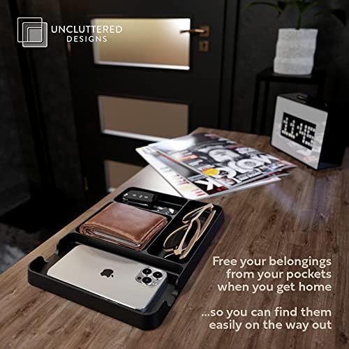Pocket Deck Valet Tray (Black) for Men. Everyday Carry EDC Caddy Bamboo Organizer. Perfect for Night Stand, Bedside, Dresser, Desk, Office, Bedroom. with Phone Charger. Storage Slots for Wallet, Keys - Image 2