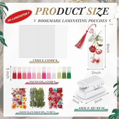 Fuyoooo 376 Pcs Pressed Flower Bookmark Kit,Rainbow Color,2 x 6 Inch - Image 2