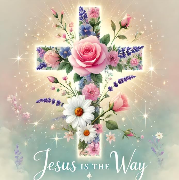 Jesus Flower Cross Diamond Art Kit 5D Full Round Drill DIY Wall Decor 12x12 by ModernMerch