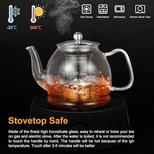 Glass Teapot, 33oz / 1000ml Teapot with Removable Infuser - Image 3
