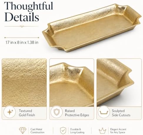 17"x8" Gold Cast Metal Decorative Tray – Sleek Modern Accent for Tabletop & Entryway - Image 5