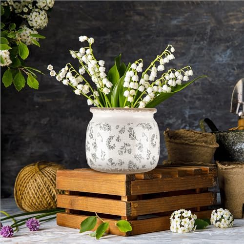 Vintage Planter Large Ceramic Plants Pot Green Leaves Pot - Image 6