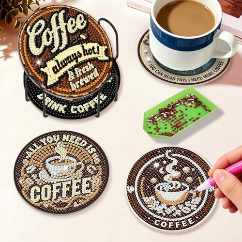 Diamond Art Coasters Kit for Adults, 8PCS Coffee Coasters with Holder - Image 4