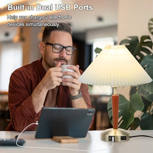 LALISU Touch Bedside Table Lamp, Fabric Shade Small Table Lamp, Brown - Image 4